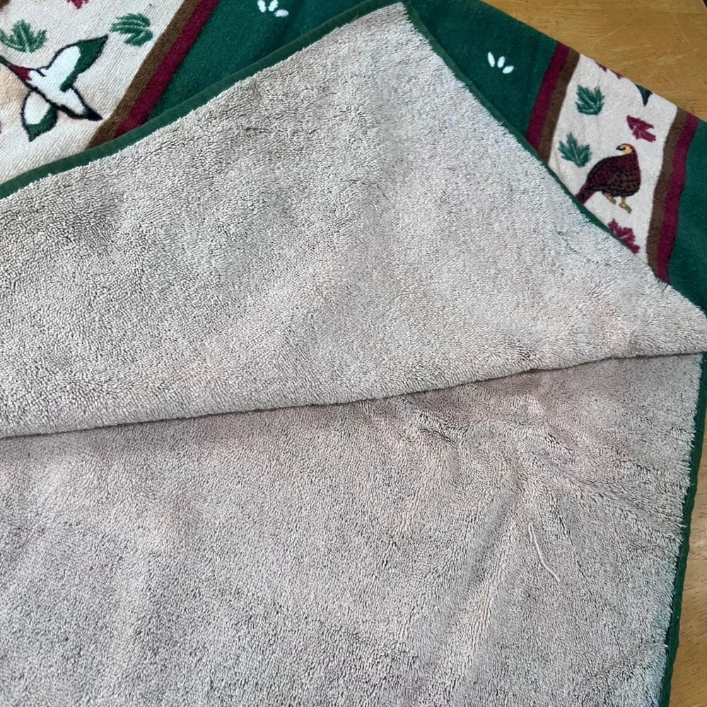 Vtg Green Wildlife Pheasant Duck Bath Towel Set Cabin Lodge Rustic Decor 2pc‎